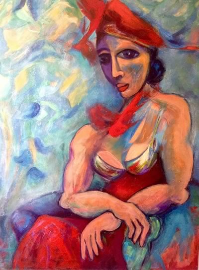 Ellen Erlhagen - 2017 'Rendezvous im Garten' : 100 x 80 - Acryl auf Leinwand