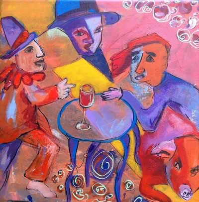 Ellen Erlhagen - 2018 'Zockerrunde' : 30 x 30 - Acryl auf Leinwand