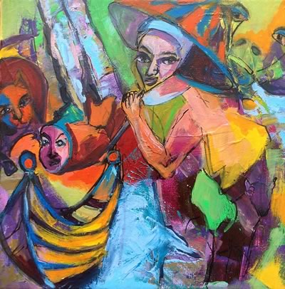Ellen Erlhagen - 2018 'die Reise' : 30 x 30 - Acryl auf Leinwand
