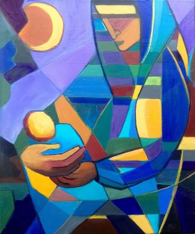 Ellen Erlhagen - 2019 'Ägyptische Madonna' : 60 x 50 - Acryl auf Leinwand