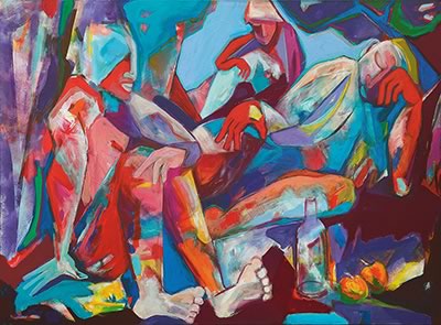 Ellen Erlhagen - 2021 'Picknick' : 90 x 120 - Acryl auf Leinwand