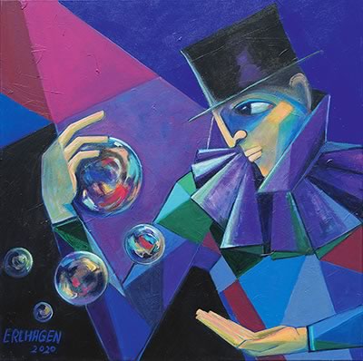 Ellen Erlhagen - 2019 'Der Wahrsager' : 80 x 80 - Acryl auf Leinwand